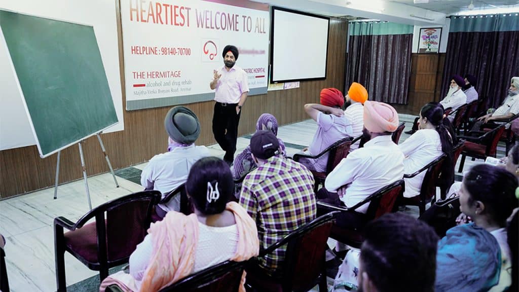 group counseling session in the hermitage rehab center in Punjab