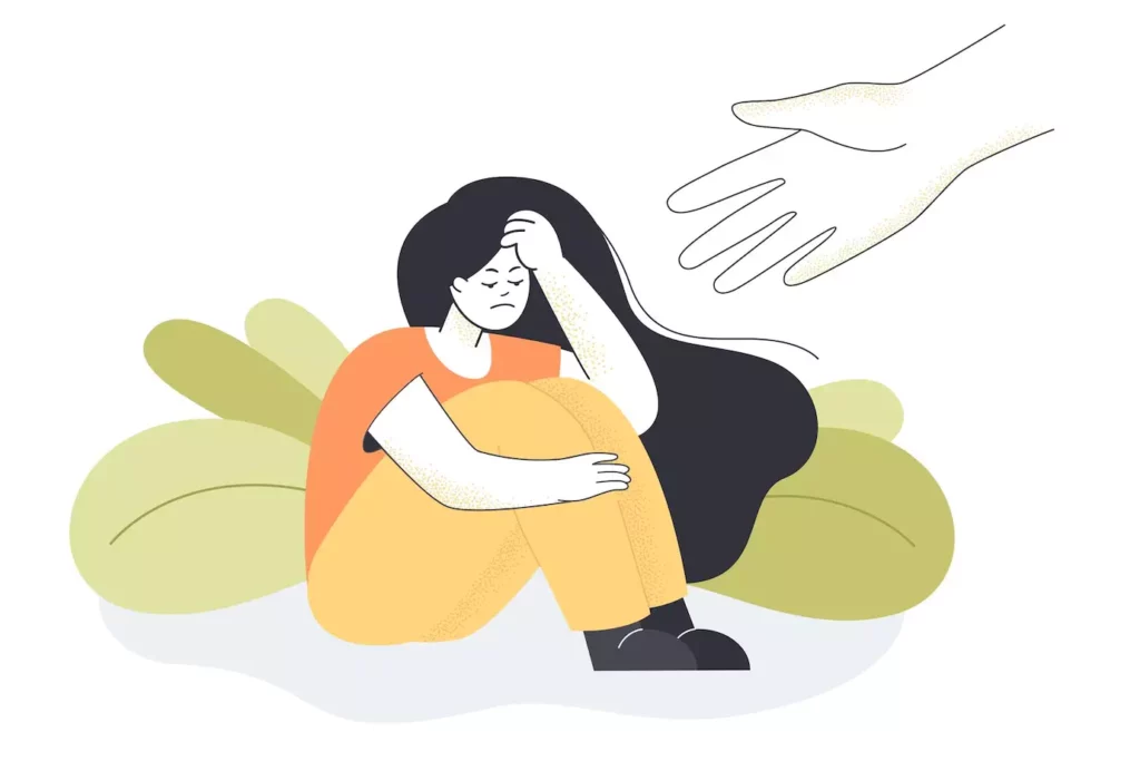 human-hand-stretching-young-unhappy-girl-sitting-hugging-her-knees-person-helping-sad-lonely-woman-get-rid-depression-stress-flat-vector-illustration-mental-health-support-concept_74855-22500